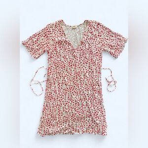 Billabong Red & White Floral Midi Dress XS V-Neck Garden Girl Euro Summer Dress